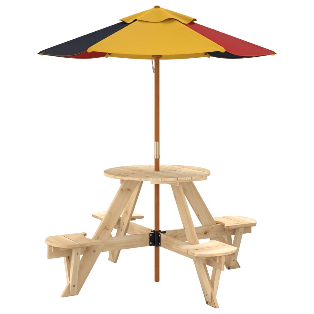 vidaXL Picnic Table for 4 Kids with Umbrella Hole Round Solid Wood Fir - Picnic Tables from vidaXL