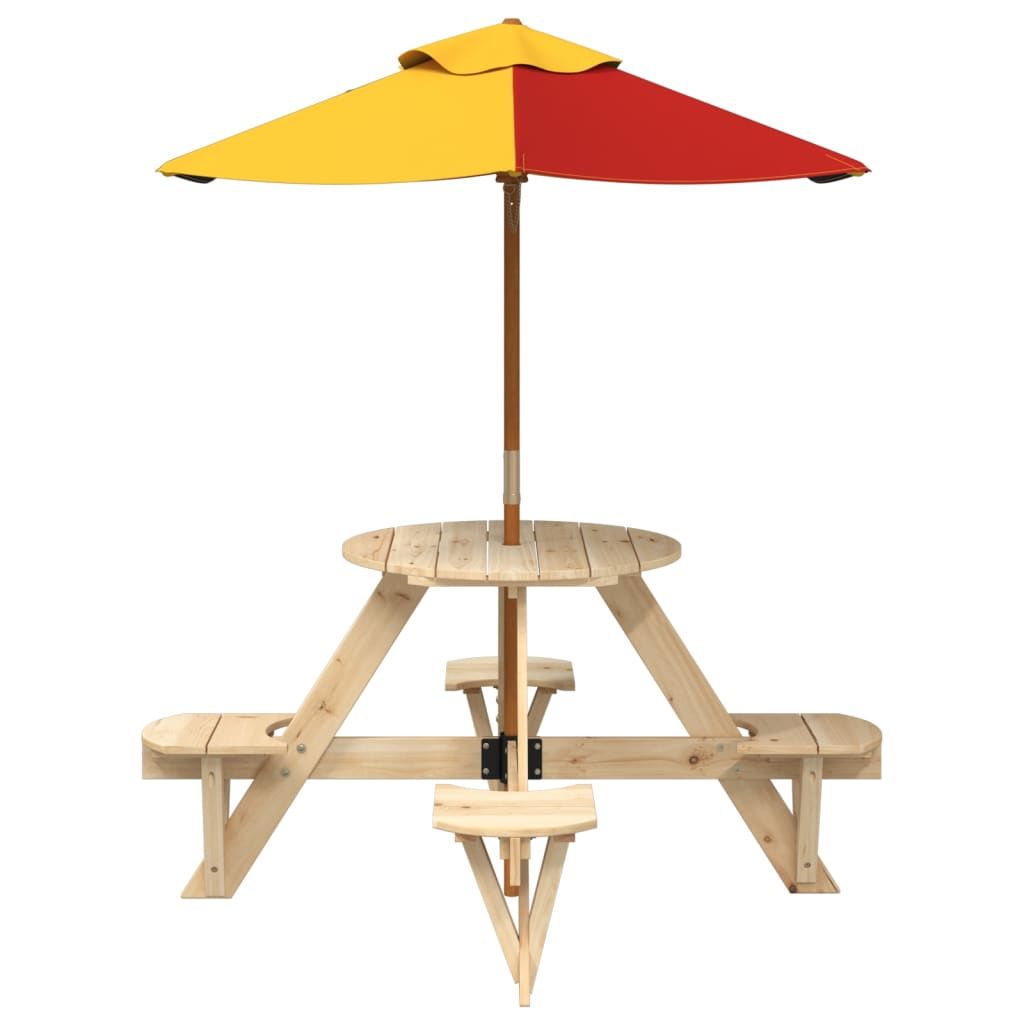 vidaXL Picnic Table for 4 Kids with Umbrella Hole Round Solid Wood Fir - Picnic Tables from vidaXL
