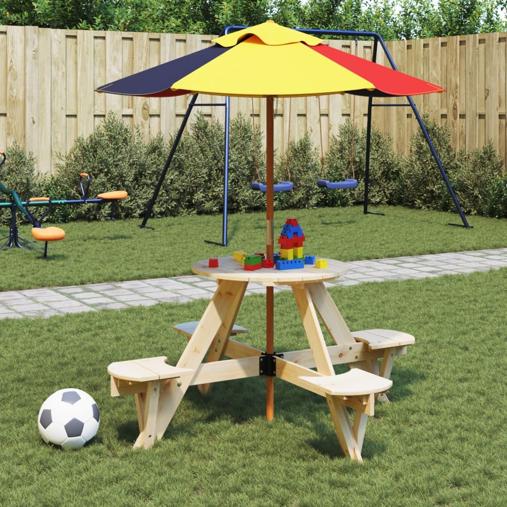vidaXL Picnic Table for 4 Kids with Umbrella Hole Round Solid Wood Fir - Picnic Tables from vidaXL