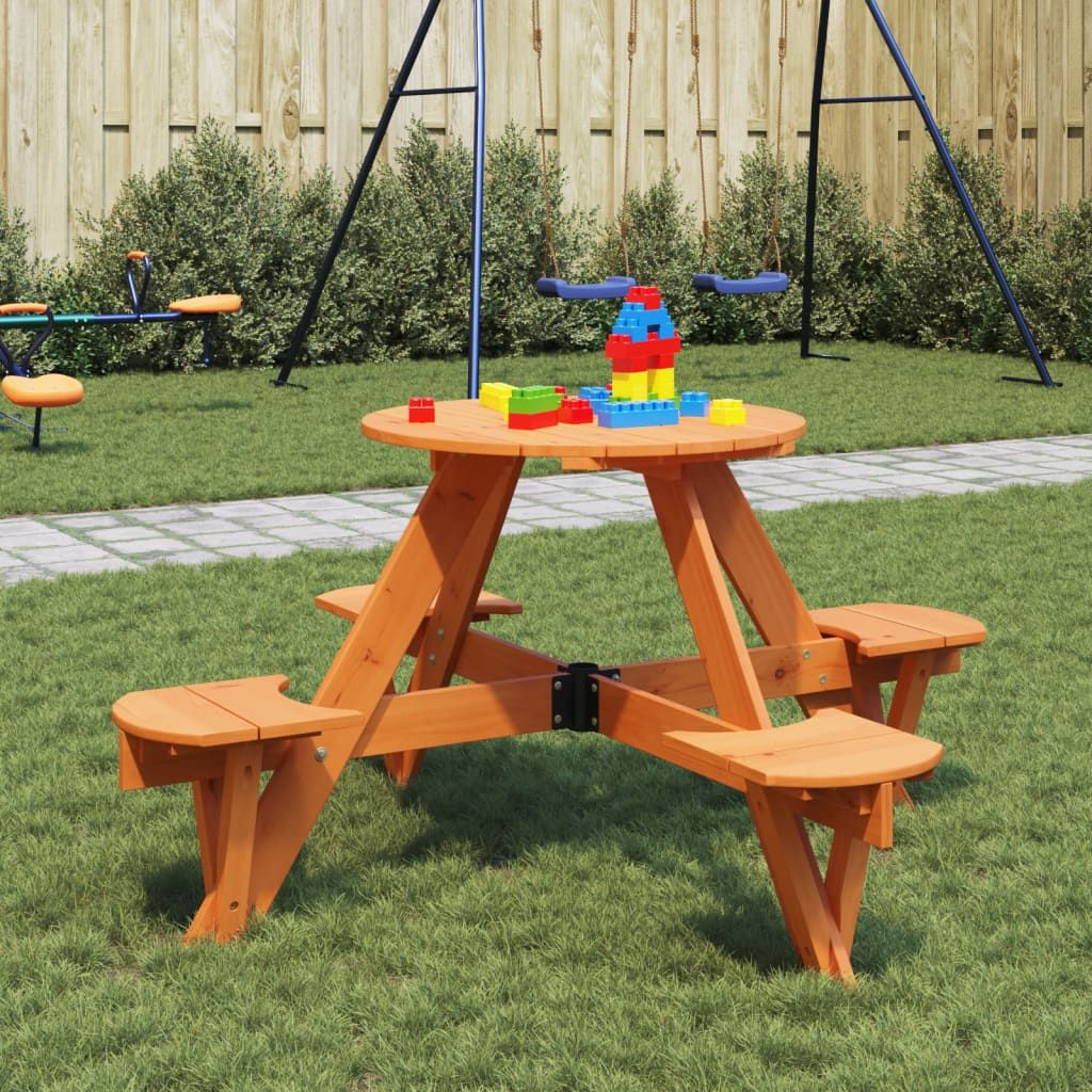 vidaXL Picnic Table for 4 Kids with Umbrella Hole Round Solid Wood Fir - Picnic Tables from vidaXL