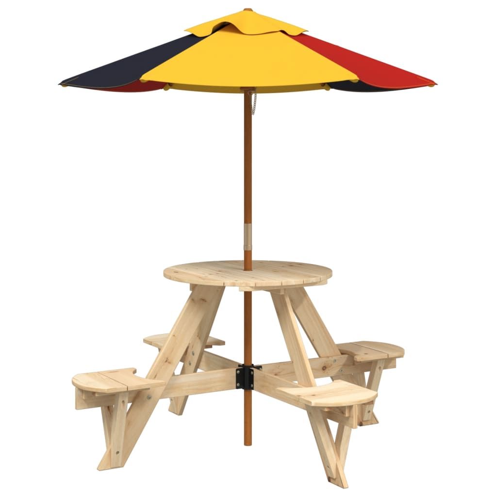 vidaXL Picnic Table for 4 Kids with Umbrella Hole Round Solid Wood Fir - Picnic Tables from vidaXL