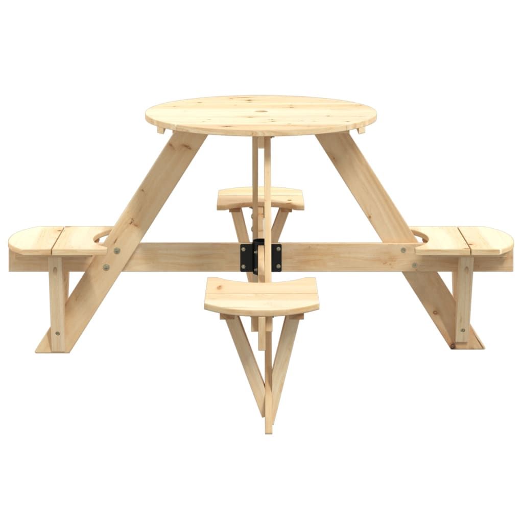 vidaXL Picnic Table for 4 Kids with Umbrella Hole Round Solid Wood Fir - Picnic Tables from vidaXL