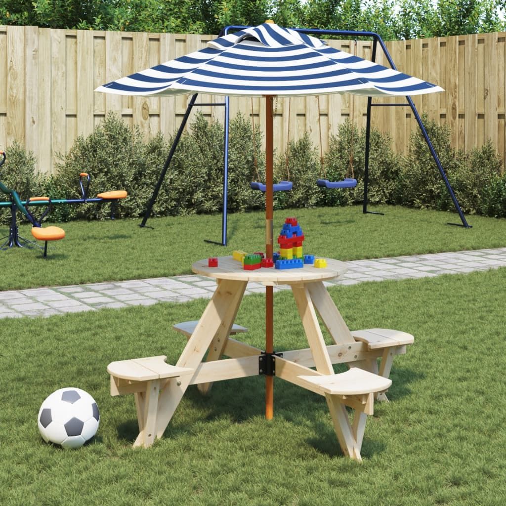 vidaXL Picnic Table for 4 Kids with Umbrella Hole Round Solid Wood Fir - Picnic Tables from vidaXL