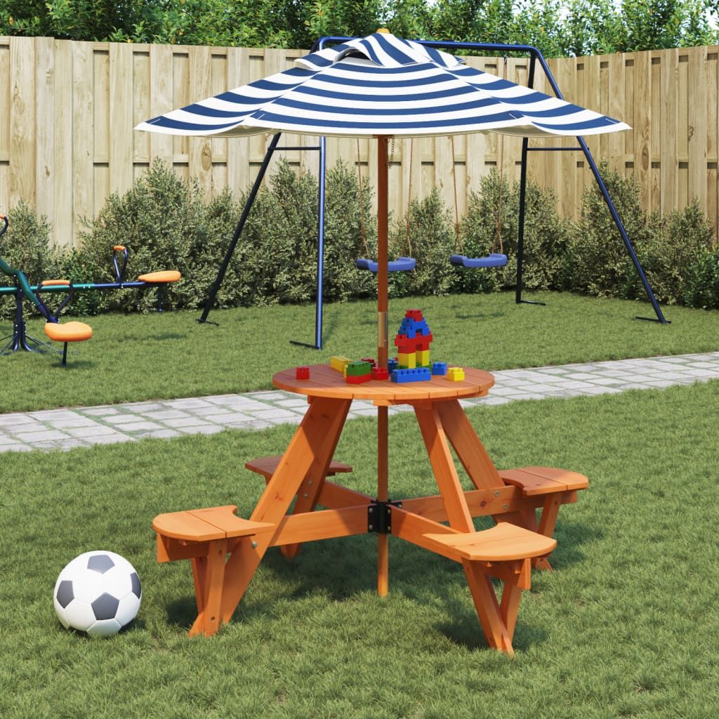 vidaXL Picnic Table for 4 Kids with Umbrella Hole Round Solid Wood Fir - Picnic Tables from vidaXL