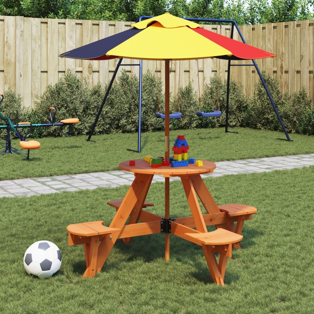 vidaXL Picnic Table for 4 Kids with Umbrella Hole Round Solid Wood Fir - Picnic Tables from vidaXL