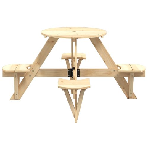 vidaXL Picnic Table for 4 Kids with Umbrella Hole Round Solid Wood Fir - Picnic Tables from vidaXL