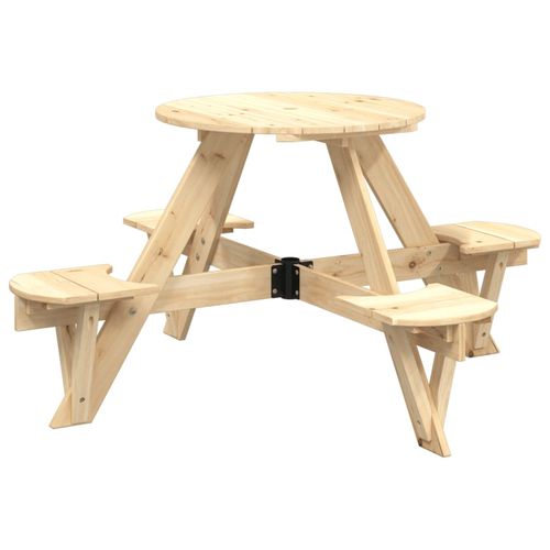 vidaXL Picnic Table for 4 Kids with Umbrella Hole Round Solid Wood Fir - Picnic Tables from vidaXL