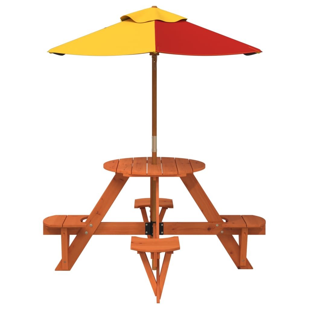 vidaXL Picnic Table for 4 Kids with Umbrella Hole Round Solid Wood Fir - Picnic Tables from vidaXL