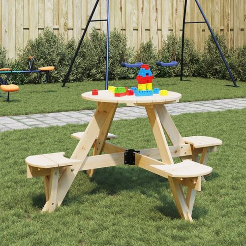 vidaXL Picnic Table for 4 Kids with Umbrella Hole Round Solid Wood Fir - Picnic Tables from vidaXL