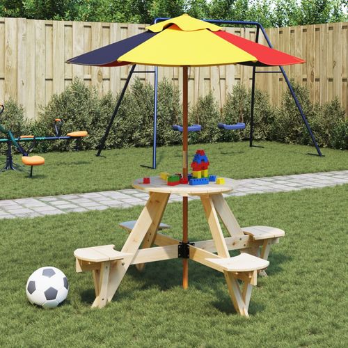 vidaXL Picnic Table for 4 Kids with Umbrella Hole Round Solid Wood Fir - Picnic Tables from vidaXL