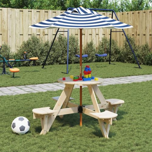 vidaXL Picnic Table for 4 Kids with Umbrella Hole Round Solid Wood Fir - Picnic Tables from vidaXL
