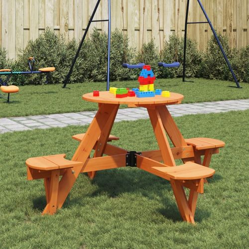 vidaXL Picnic Table for 4 Kids with Umbrella Hole Round Solid Wood Fir - Picnic Tables from vidaXL