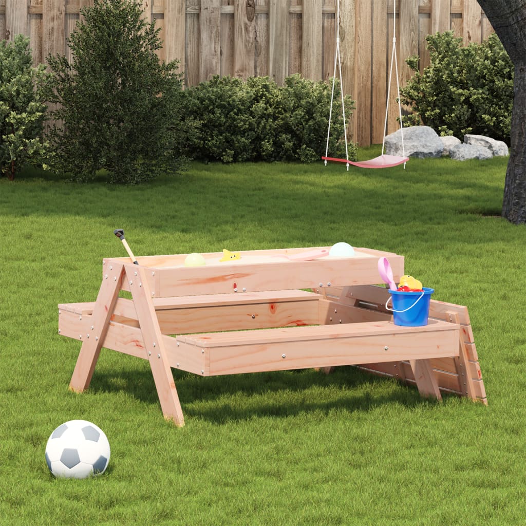 vidaXL Picnic Table with Sandpit for Kids Wax Brown Solid Wood Pine - Picnic Tables from vidaXL