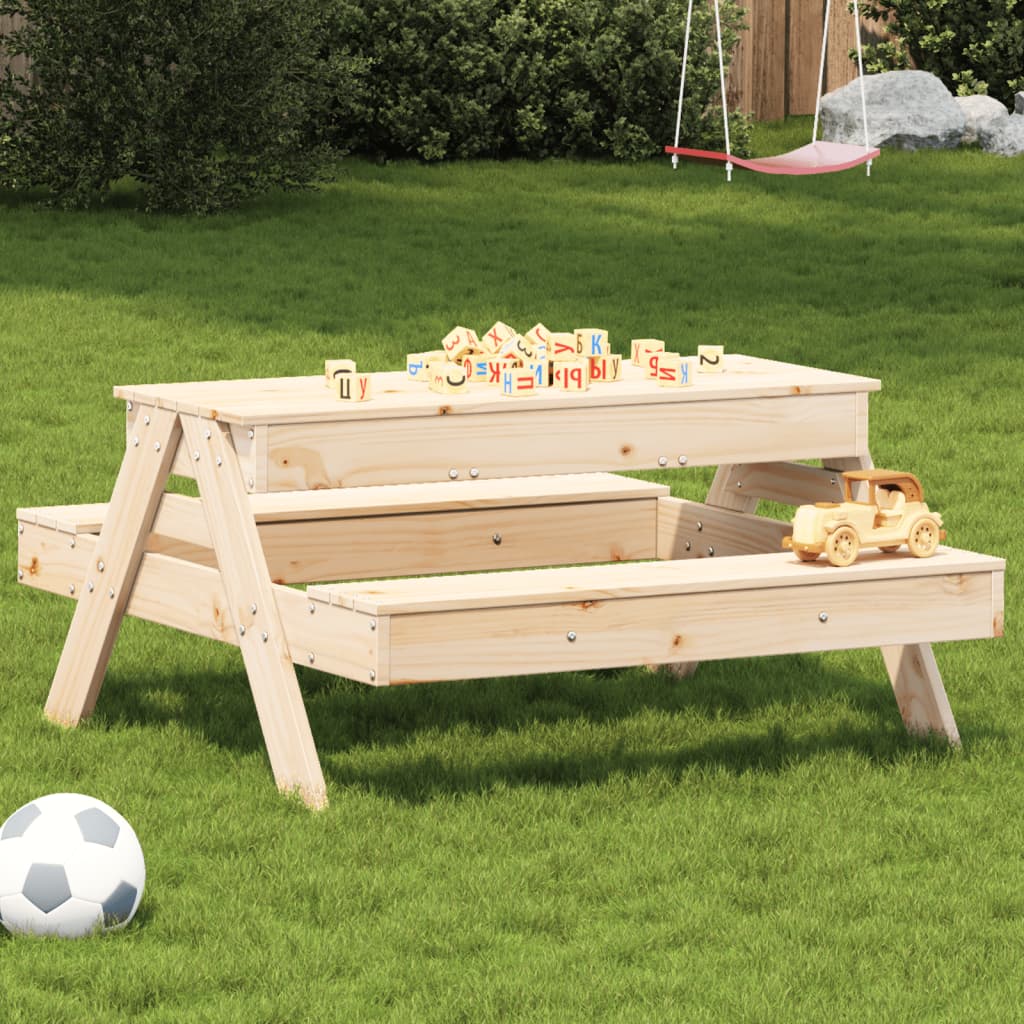 vidaXL Picnic Table with Sandpit for Kids Wax Brown Solid Wood Pine - Picnic Tables from vidaXL