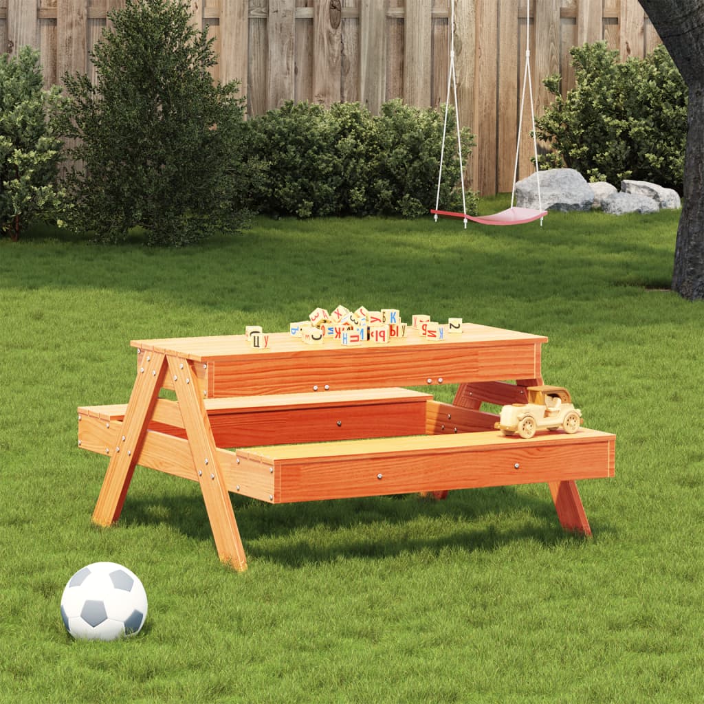 vidaXL Picnic Table with Sandpit for Kids Wax Brown Solid Wood Pine - Picnic Tables from vidaXL