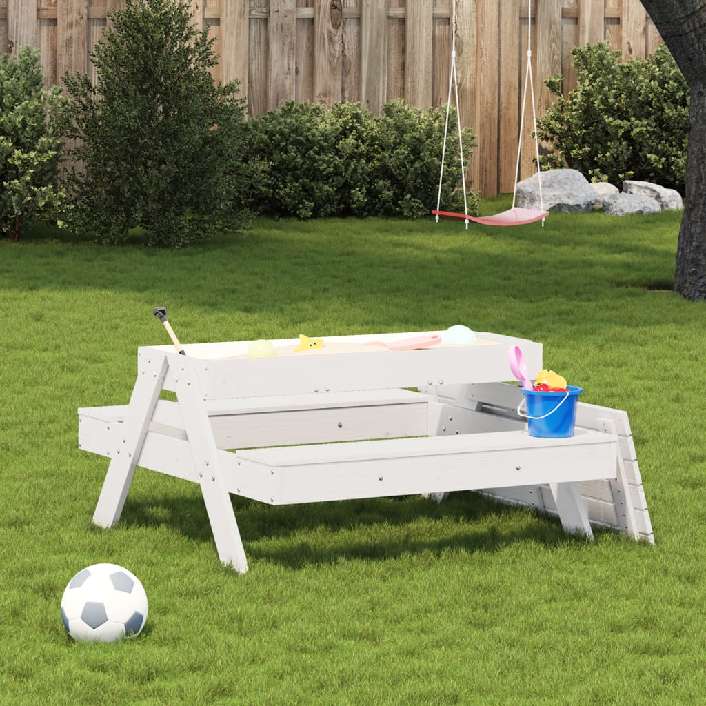 vidaXL Picnic Table with Sandpit for Kids Wax Brown Solid Wood Pine - Picnic Tables from vidaXL