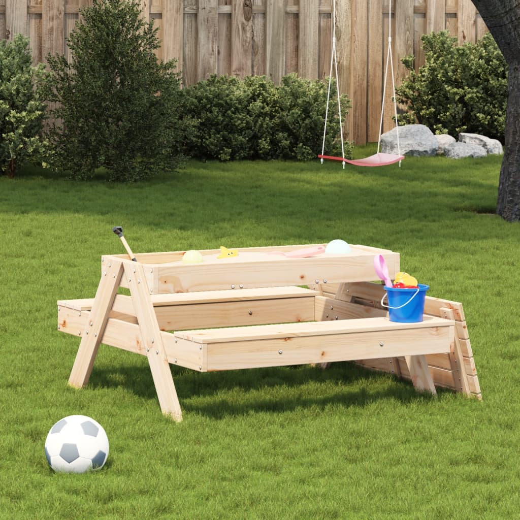 vidaXL Picnic Table with Sandpit for Kids Wax Brown Solid Wood Pine - Picnic Tables from vidaXL