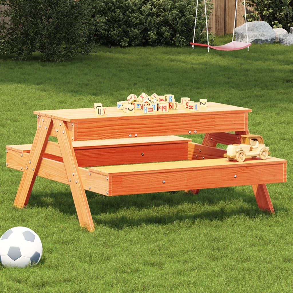 vidaXL Picnic Table with Sandpit for Kids Wax Brown Solid Wood Pine - Picnic Tables from vidaXL