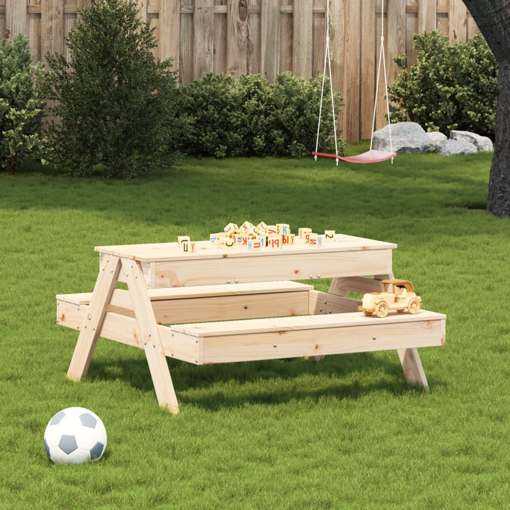 vidaXL Picnic Table with Sandpit for Kids Wax Brown Solid Wood Pine - Picnic Tables from vidaXL