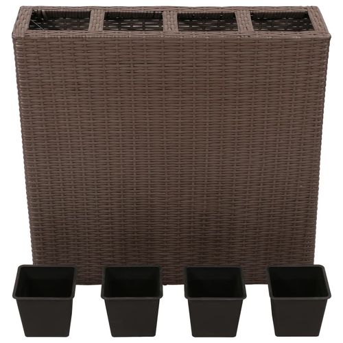Garden Raised Bed with 4 Pots Poly Rattan Brown - Raised Beds from vidaXL