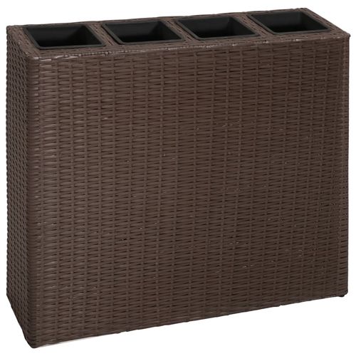 Garden Raised Bed with 4 Pots Poly Rattan Brown - Raised Beds from vidaXL