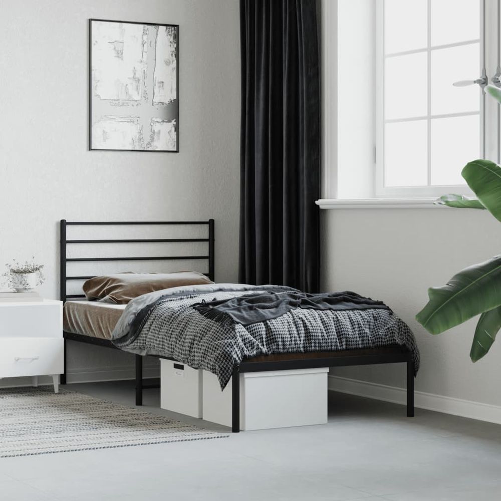 Metal Bed Frame with Headboard Black vidaXL 75x190 cm Small Single - Single Bed from vidaXL