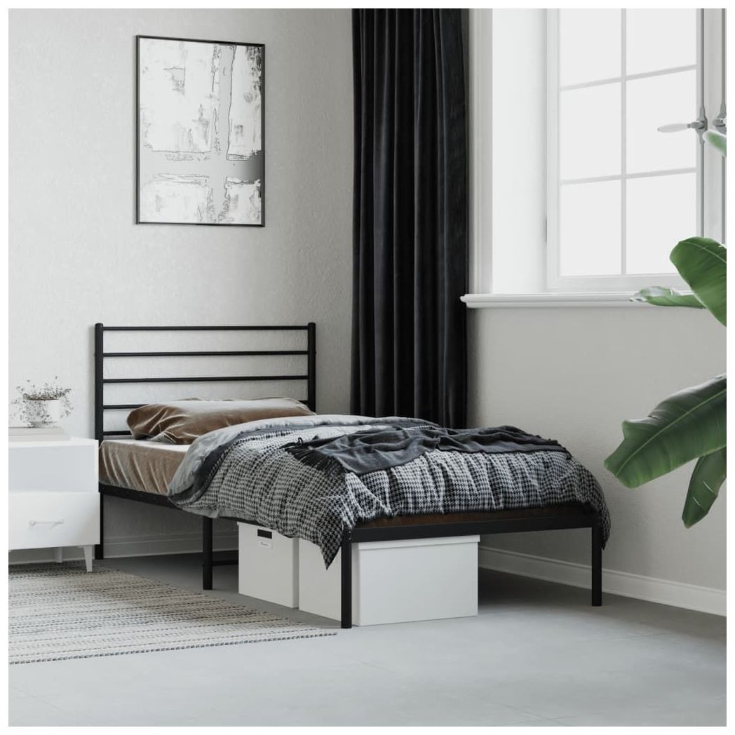Metal Bed Frame with Headboard Black vidaXL 75x190 cm Small Single - Single Bed from vidaXL
