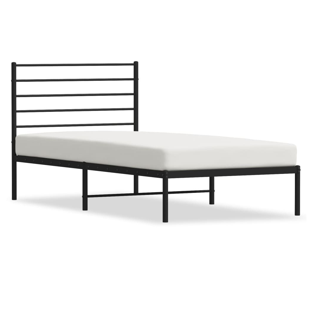 Metal Bed Frame with Headboard Black vidaXL 75x190 cm Small Single - Single Bed from vidaXL