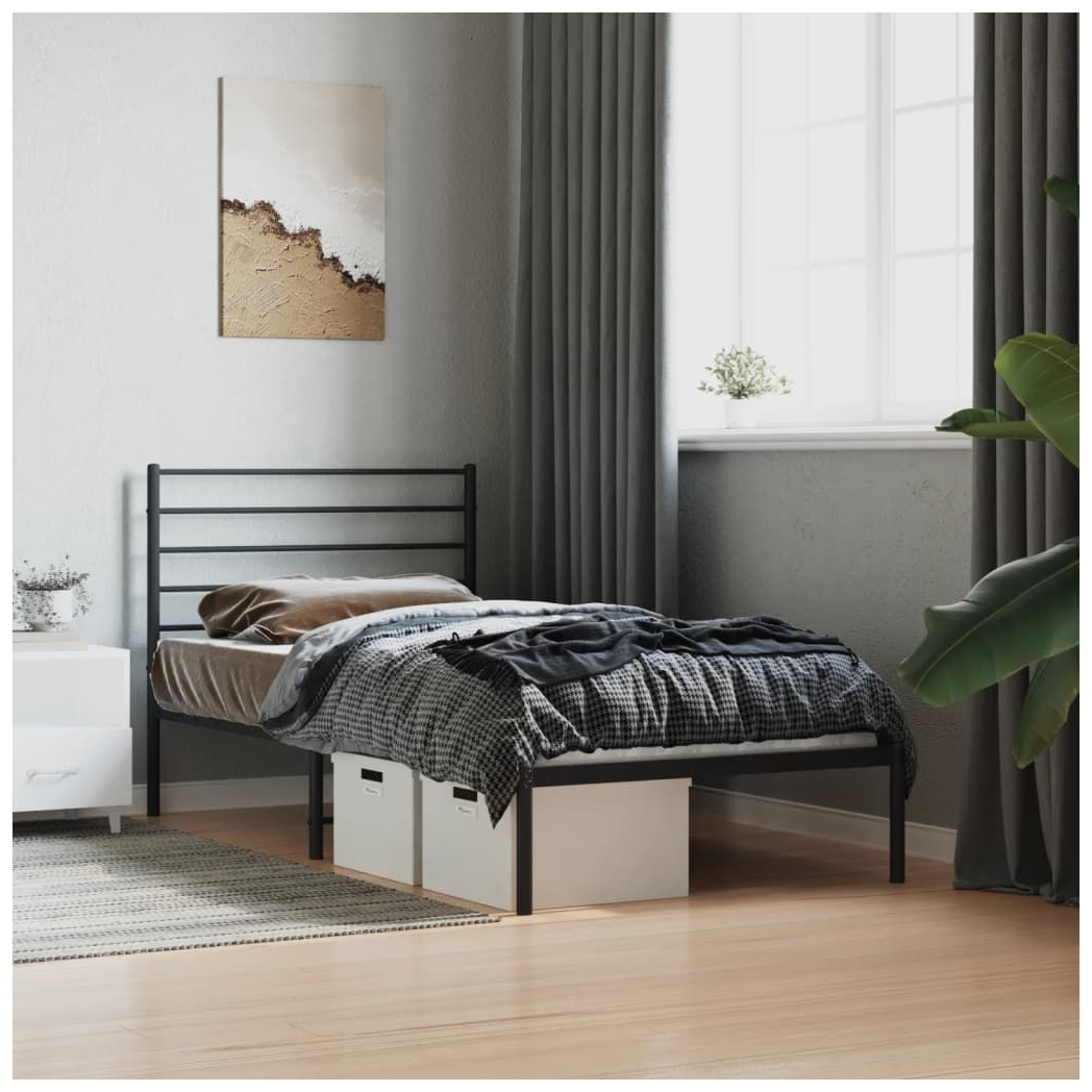 Metal Bed Frame with Headboard Black vidaXL 75x190 cm Small Single - Single Bed from vidaXL