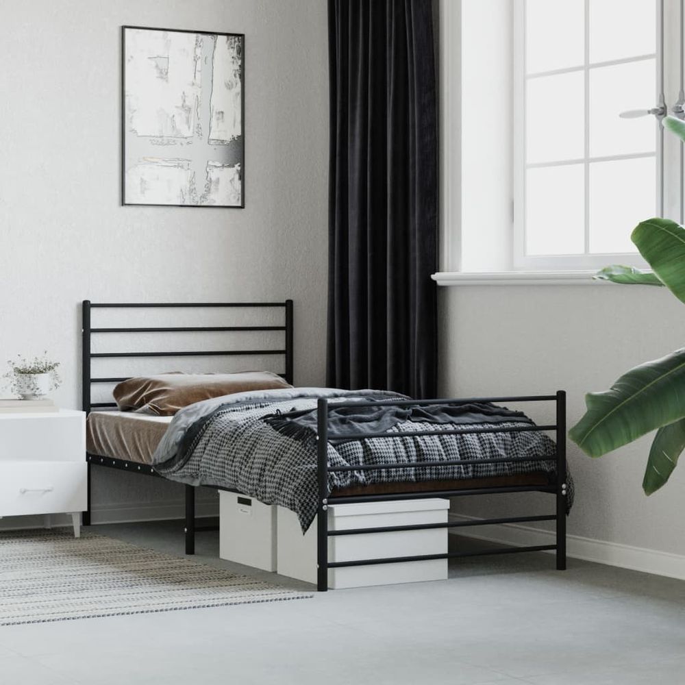 Metal Bed Frame with Headboard Black vidaXL 75x190 cm Small Single - Single Bed from vidaXL