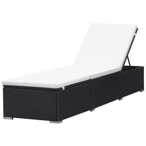 Sun Lounger with Cream White Cushion Poly Rattan Black - Sun Lounger from vidaXL