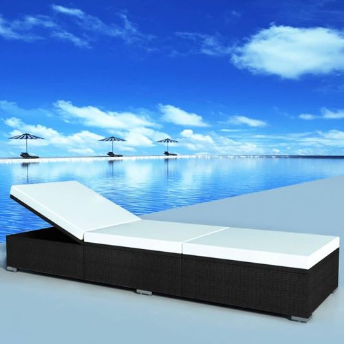 Sun Lounger with Cream White Cushion Poly Rattan Black - Sun Lounger from vidaXL