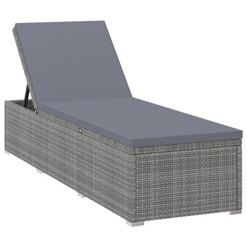 Sun Lounger with Dark Grey Cushion Poly Rattan Grey - Sun Lounger from vidaXL