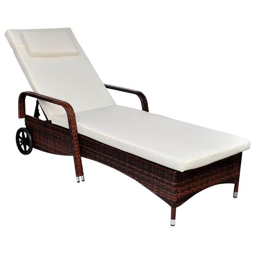 Sun Lounger with Wheels Poly Rattan Brown - Sun Lounger from vidaXL