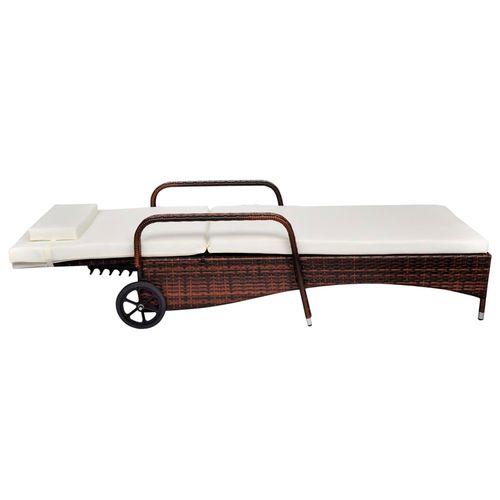 Sun Lounger with Wheels Poly Rattan Brown - Sun Lounger from vidaXL
