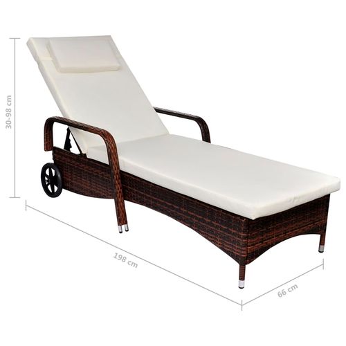 Sun Lounger with Wheels Poly Rattan Brown - Sun Lounger from vidaXL