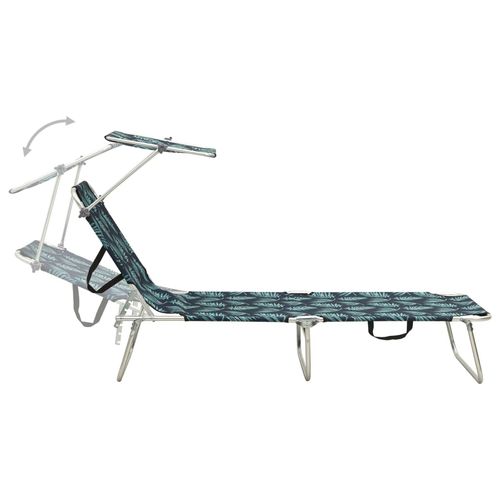 vidaXL Folding Sun Lounger with Canopy Leaf Print Aluminium - Sun Lounger from vidaXL
