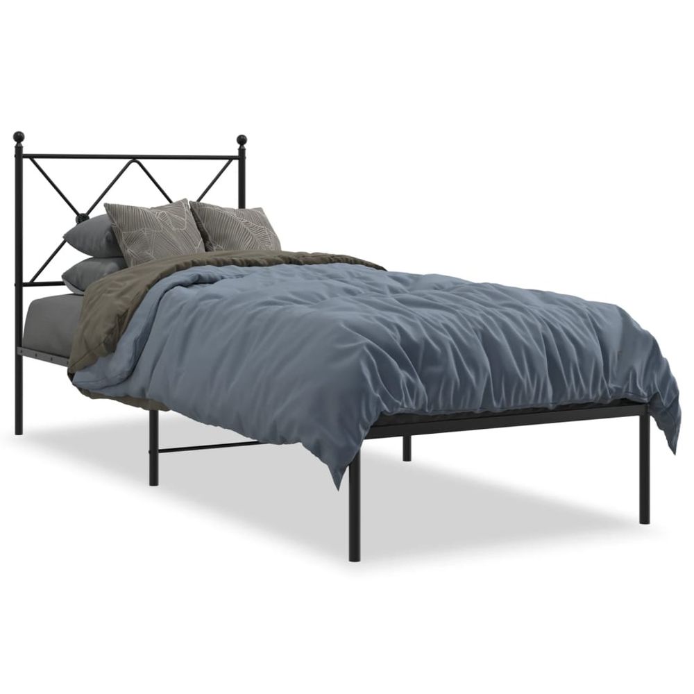 Metal Bed Frame with Headboard Black vidaXL 75x190 cm Small Single - Super King Size from vidaXL