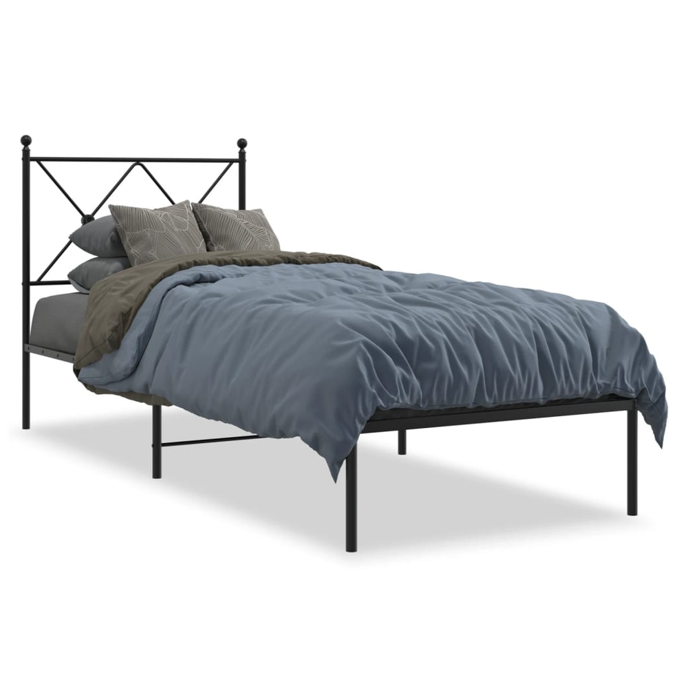 Metal Bed Frame with Headboard Black vidaXL 75x190 cm Small Single - Super King Size from vidaXL
