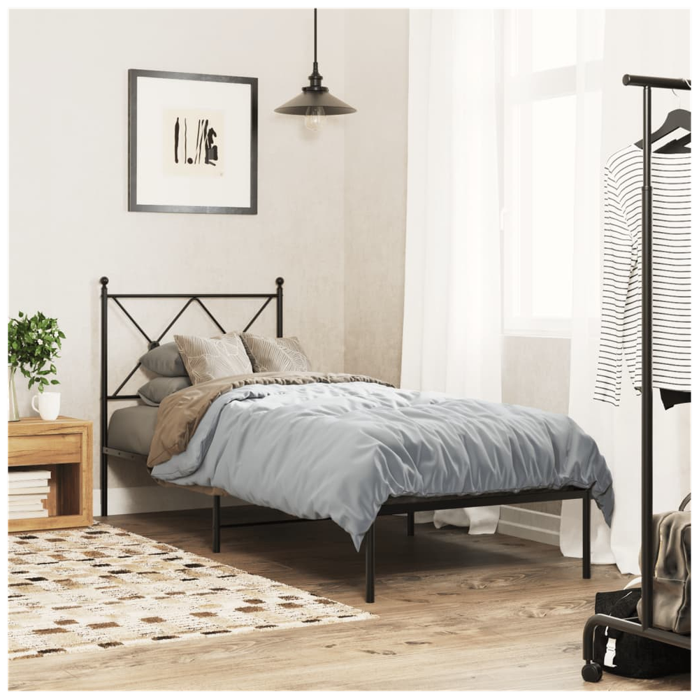 Metal Bed Frame with Headboard Black vidaXL 75x190 cm Small Single - Super King Size from vidaXL
