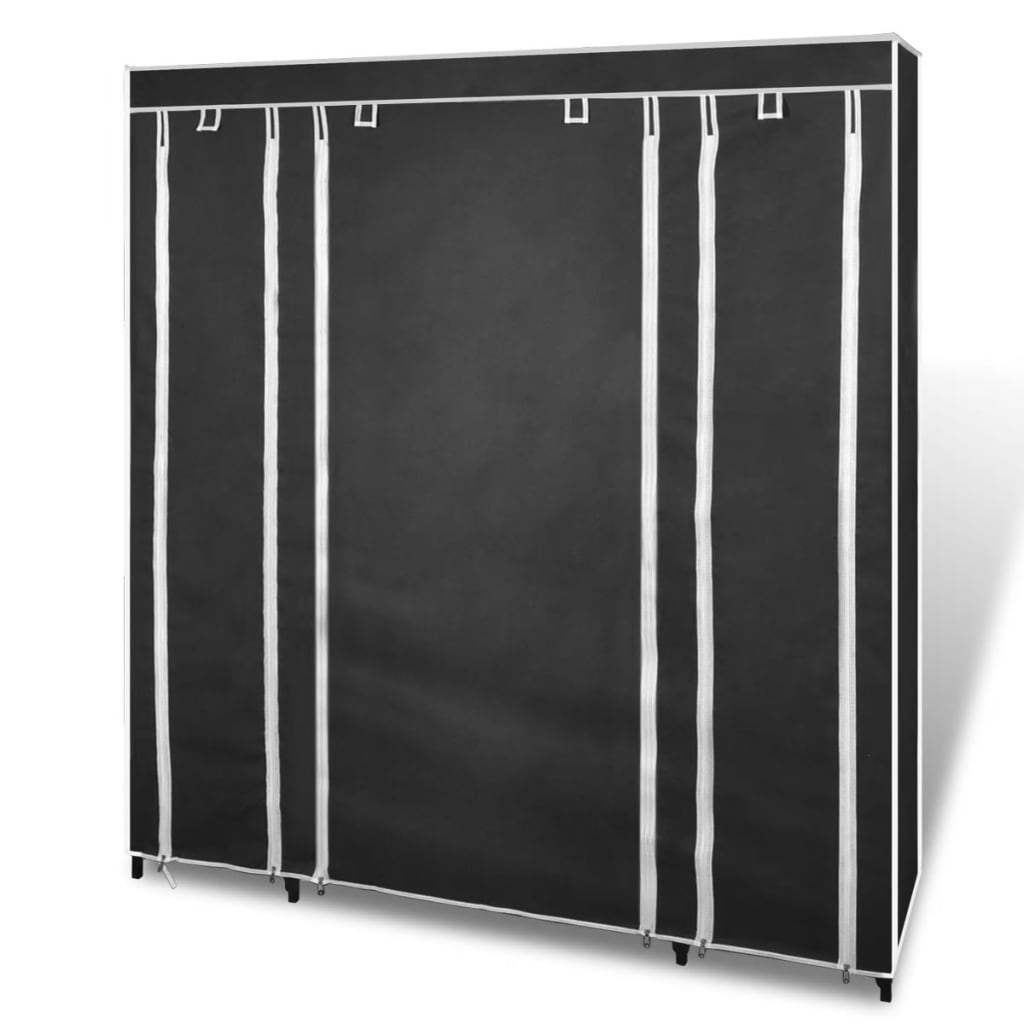 vidaXL Fabric Wardrobe with Compartments and Rods 45x150x176 cm Black - Wardrobe from vidaXL