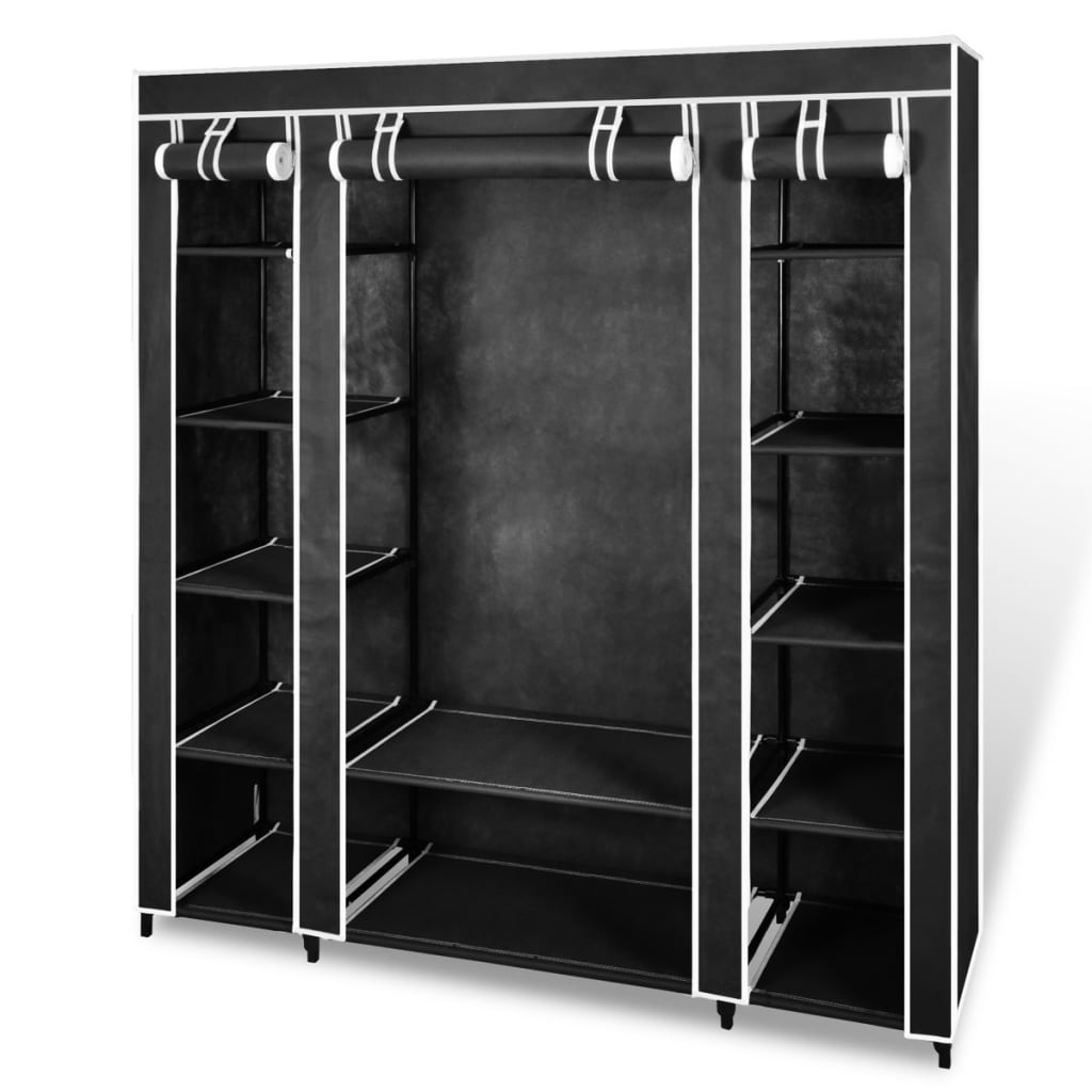 vidaXL Fabric Wardrobe with Compartments and Rods 45x150x176 cm Black - Wardrobe from vidaXL