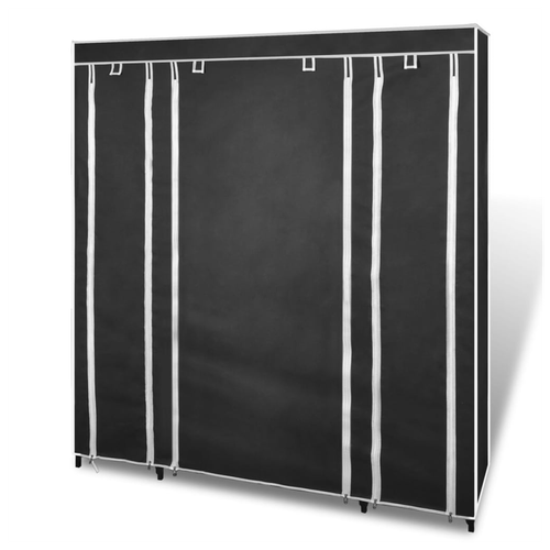 vidaXL Fabric Wardrobe with Compartments and Rods 45x150x176 cm Black - Wardrobe from vidaXL