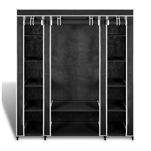 vidaXL Fabric Wardrobe with Compartments and Rods 45x150x176 cm Black - Wardrobe from vidaXL