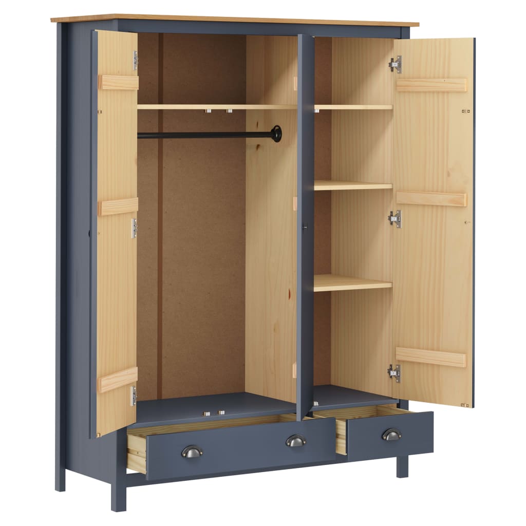vidaXL 3-Door Wardrobe Hill Grey 127x50x170 cm Solid Pine Wood - Wardrobe from vidaXL