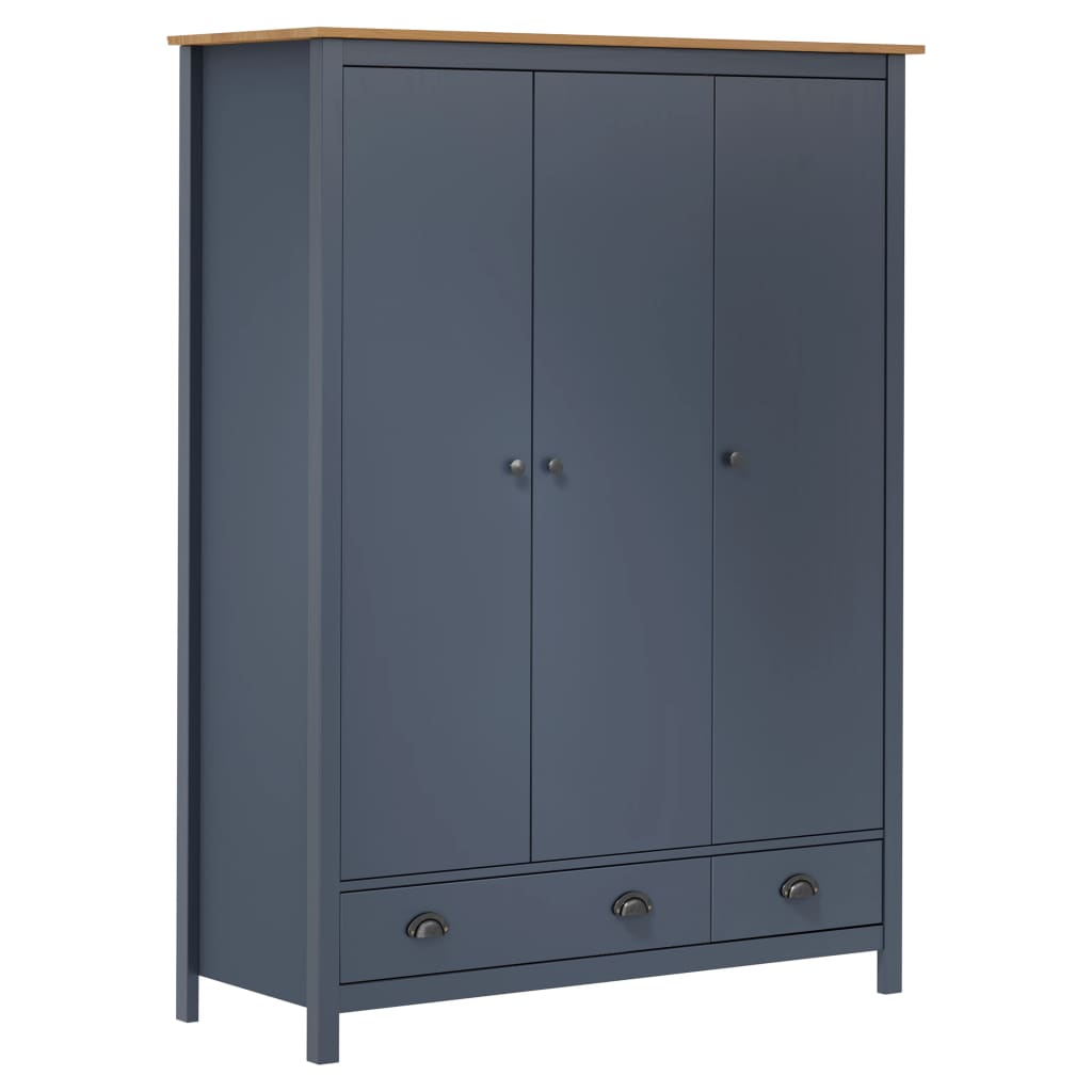 vidaXL 3-Door Wardrobe Hill Grey 127x50x170 cm Solid Pine Wood - Wardrobe from vidaXL
