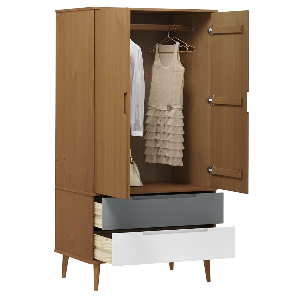 vidaXL Wardrobe MOLDE Brown 90x55x175 cm Solid Wood Pine - Wardrobe from vidaXL