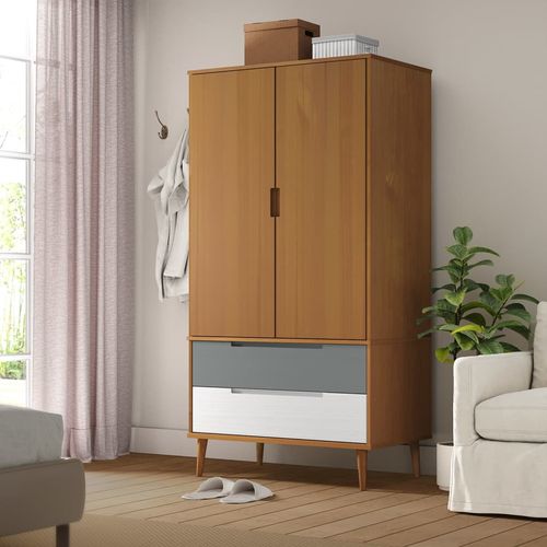 vidaXL Wardrobe MOLDE Brown 90x55x175 cm Solid Wood Pine - Wardrobe from vidaXL