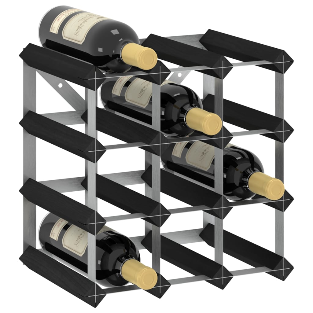 vidaXL Wine Rack for 12 Bottles Black Solid Pine Wood - Wine Rack from vidaXL