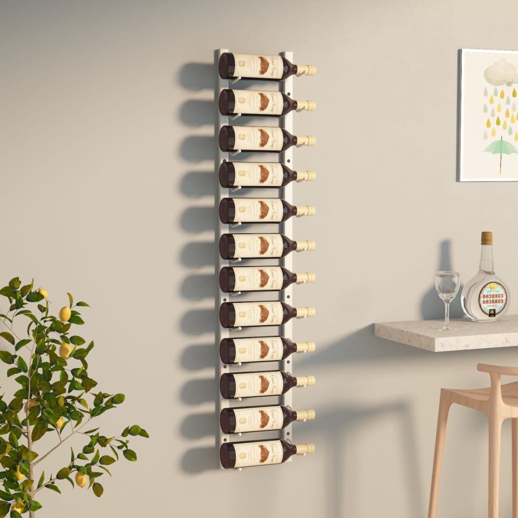 vidaXL Wall Mounted Wine Rack for 12 Bottles White Iron - Wine Rack from vidaXL